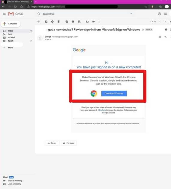 谷歌邮件表面警告用户新电脑上登陆Gmail