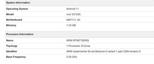 带有Dimensity900芯片组的VivoV2123A智能手机出现在Geekbench上