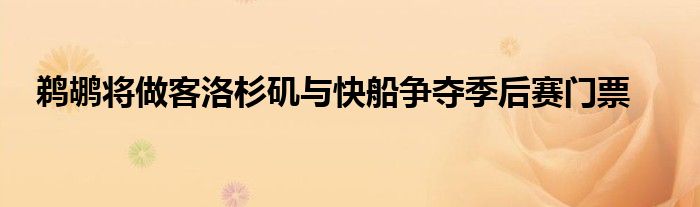 鹈鹕将做客洛杉矶与快船争夺季后赛门票