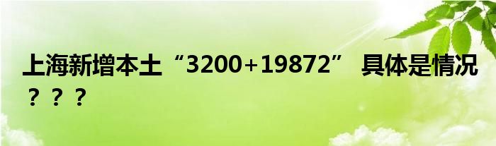 上海新增本土“3200+19872” 具体是情况？？？