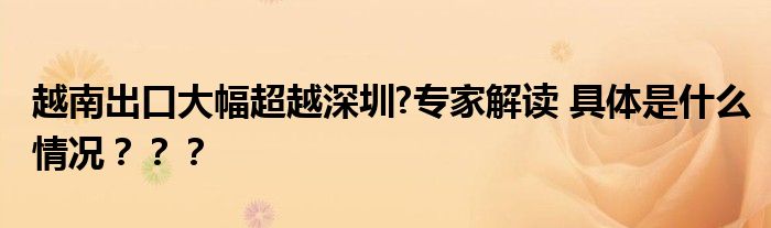 越南出口大幅超越深圳?专家解读 具体是什么情况？？？