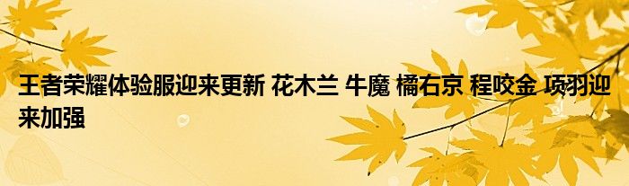 王者荣耀体验服迎来更新 花木兰 牛魔 橘右京 程咬金 项羽迎来加强