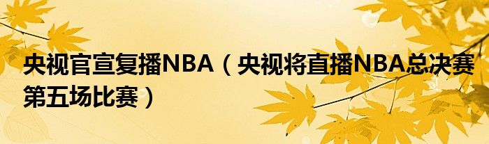 央视官宣复播NBA（央视将直播NBA总决赛第五场比赛）