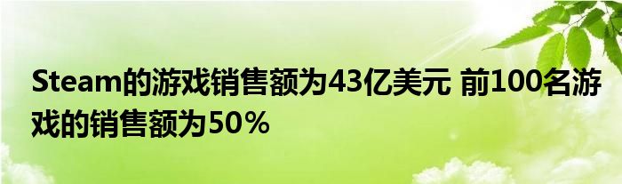 Steam的游戏销售额为43亿美元 前100名游戏的销售额为50％