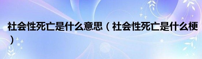 社会性死亡是什么意思（社会性死亡是什么梗）