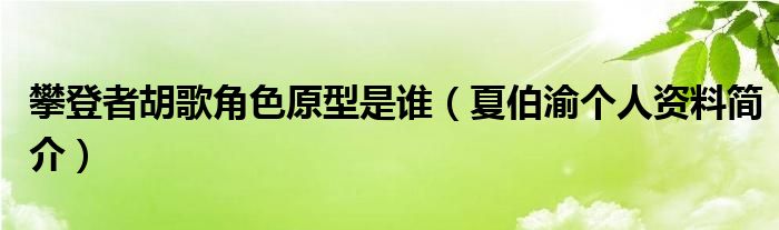 攀登者胡歌角色原型是谁（夏伯渝个人资料简介）