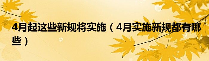 4月起这些新规将实施（4月实施新规都有哪些）