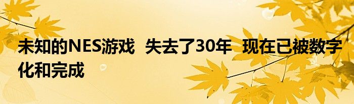 未知的NES游戏  失去了30年  现在已被数字化和完成