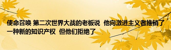 使命召唤 第二次世界大战的老板说  他向激进主义者推销了一种新的知识产权  但他们拒绝了