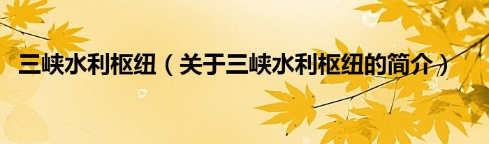 三峡水利枢纽（关于三峡水利枢纽的简介）