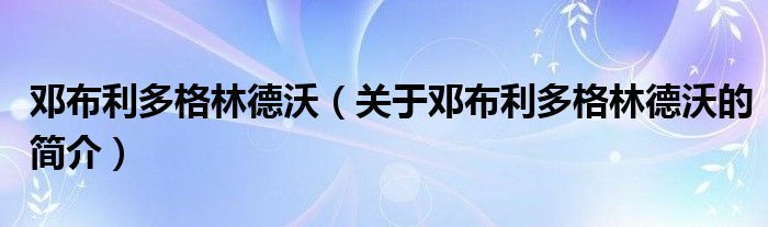 邓布利多格林德沃（关于邓布利多格林德沃的简介）