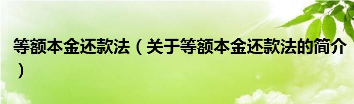 等额本金还款法（关于等额本金还款法的简介）