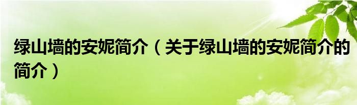 绿山墙的安妮简介（关于绿山墙的安妮简介的简介）