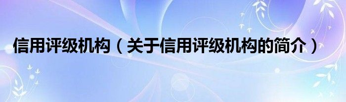 信用评级机构（关于信用评级机构的简介）