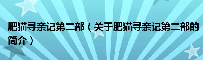 肥猫寻亲记第二部（关于肥猫寻亲记第二部的简介）