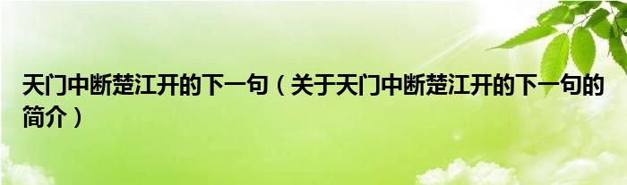 天门中断楚江开的下一句（关于天门中断楚江开的下一句的简介）