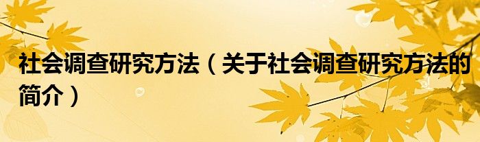 社会调查研究方法（关于社会调查研究方法的简介）