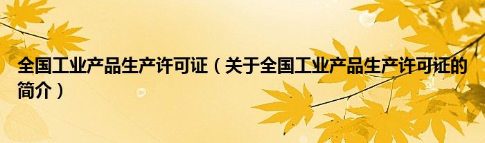 全国工业产品生产许可证（关于全国工业产品生产许可证的简介）