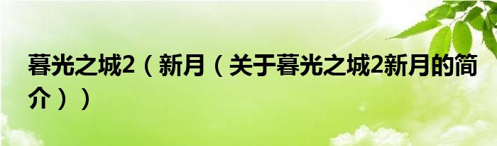 暮光之城2（新月（关于暮光之城2新月的简介））