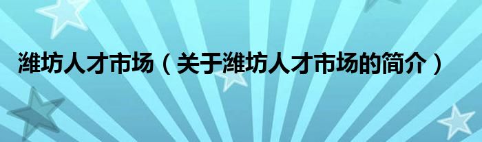 潍坊人才市场（关于潍坊人才市场的简介）