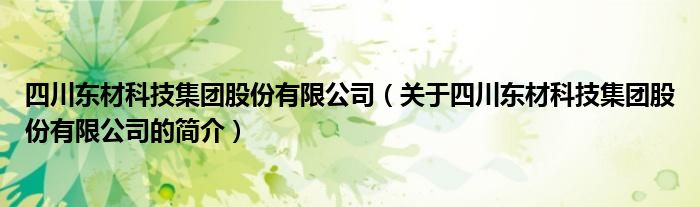 四川东材科技集团股份有限公司（关于四川东材科技集团股份有限公司的简介）