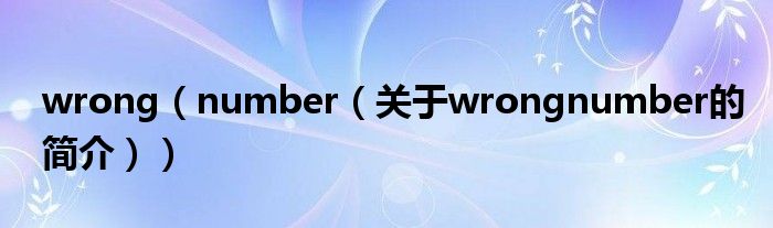 wrong（number（关于wrongnumber的简介））