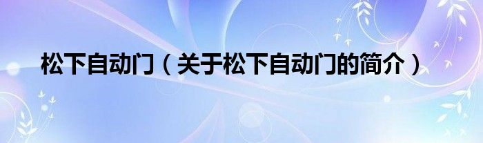 松下自动门（关于松下自动门的简介）