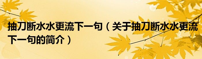 抽刀断水水更流下一句（关于抽刀断水水更流下一句的简介）