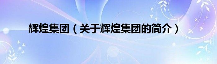辉煌集团（关于辉煌集团的简介）