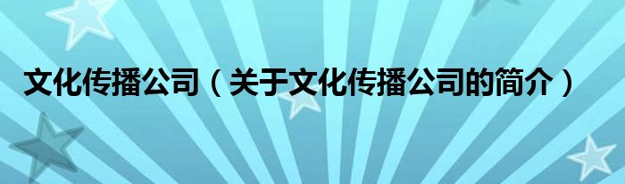 文化传播公司（关于文化传播公司的简介）