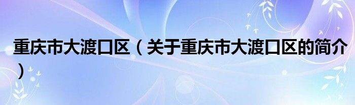 重庆市大渡口区（关于重庆市大渡口区的简介）