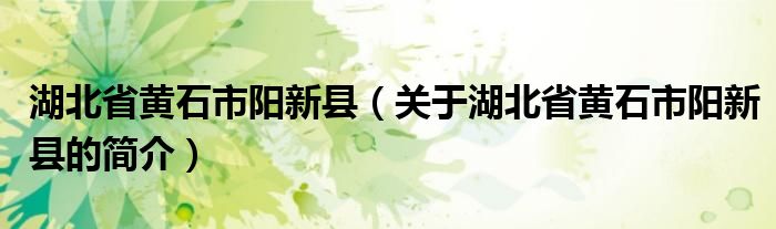 湖北省黄石市阳新县（关于湖北省黄石市阳新县的简介）