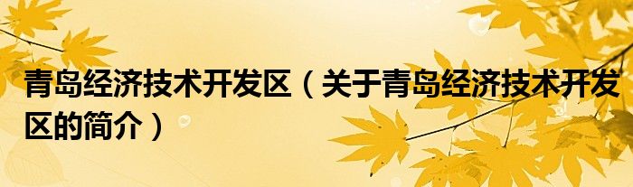 青岛经济技术开发区（关于青岛经济技术开发区的简介）