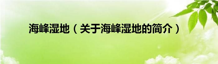 海峰湿地（关于海峰湿地的简介）