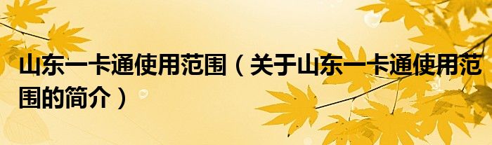 山东一卡通使用范围（关于山东一卡通使用范围的简介）