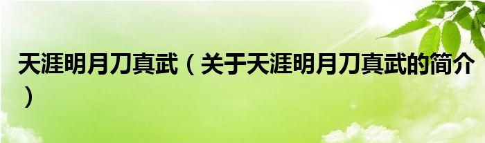 天涯明月刀真武（关于天涯明月刀真武的简介）