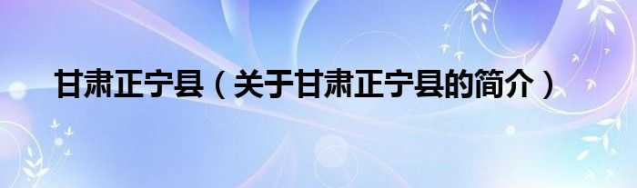 甘肃正宁县（关于甘肃正宁县的简介）