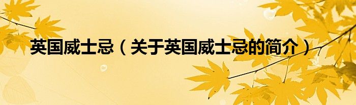 英国威士忌（关于英国威士忌的简介）