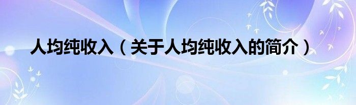 人均纯收入（关于人均纯收入的简介）