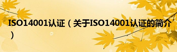 ISO14001认证（关于ISO14001认证的简介）