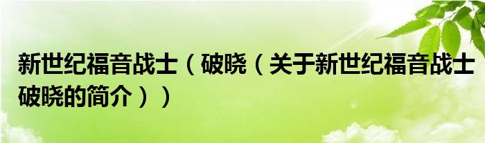 新世纪福音战士（破晓（关于新世纪福音战士破晓的简介））