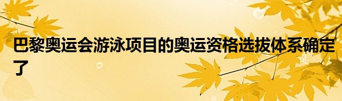 巴黎奥运会游泳项目的奥运资格选拔体系确定了