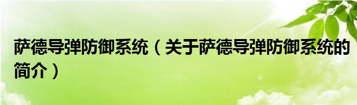 萨德导弹防御系统（关于萨德导弹防御系统的简介）