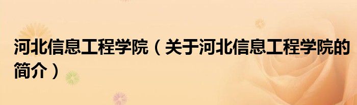 河北信息工程学院（关于河北信息工程学院的简介）