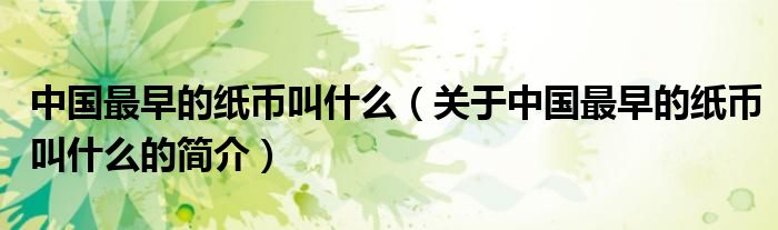 中国最早的纸币叫什么（关于中国最早的纸币叫什么的简介）
