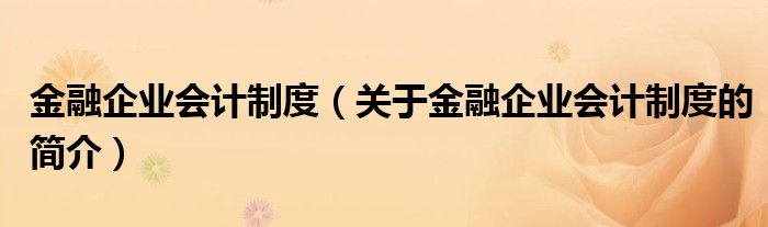 金融企业会计制度（关于金融企业会计制度的简介）