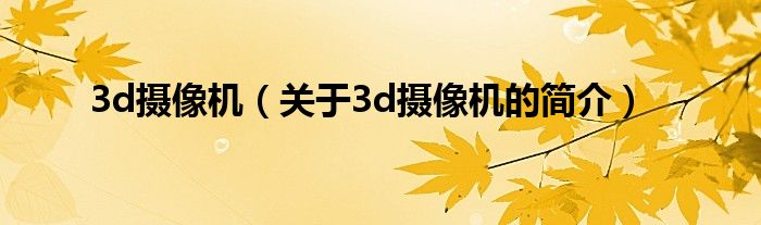 3d摄像机（关于3d摄像机的简介）