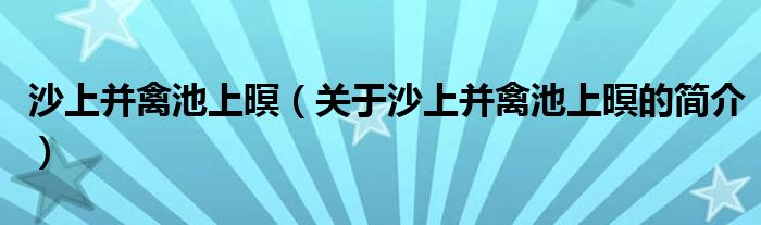 沙上并禽池上暝（关于沙上并禽池上暝的简介）