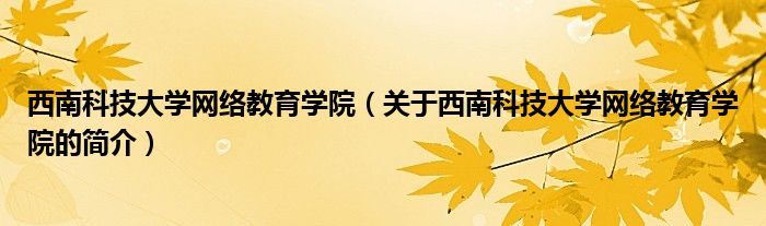 西南科技大学网络教育学院（关于西南科技大学网络教育学院的简介）