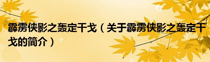 霹雳侠影之轰定干戈（关于霹雳侠影之轰定干戈的简介）